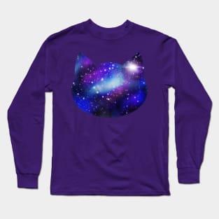 Womens Galaxy Cat Head Silhouette Long Sleeve T-Shirt